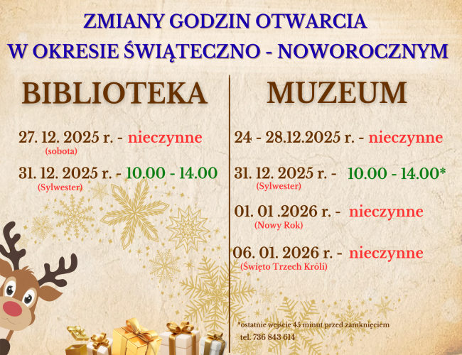 Zmiana godzin otwarcia w okresie świąteczno - noworocznym