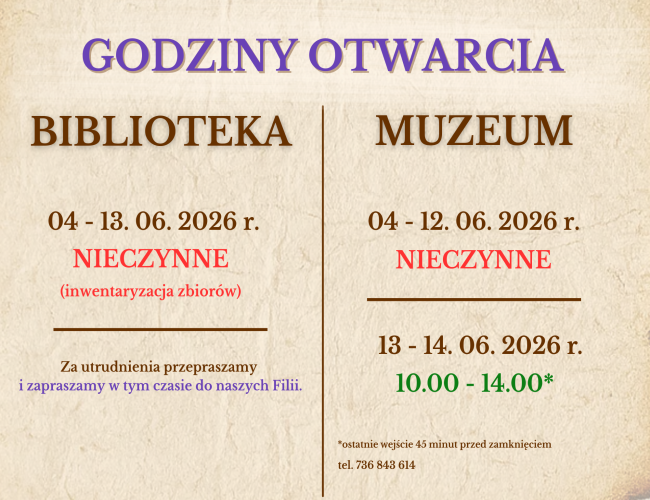 Godziny otwarcia Biblioteki i Muzeum
